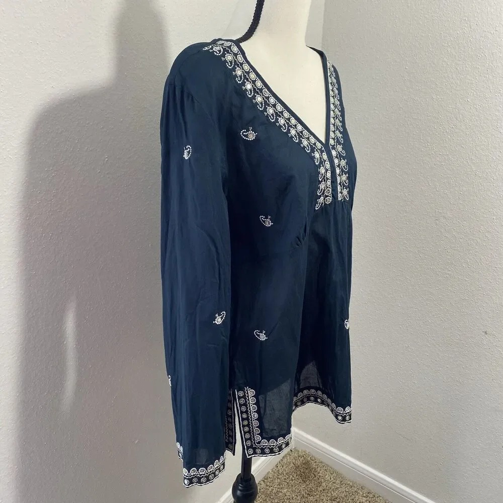 Express Womens Cotton Babydoll Bell Sleeve V Neck Sequin Top Size L Y2K Fairy - Picture 11 of 12